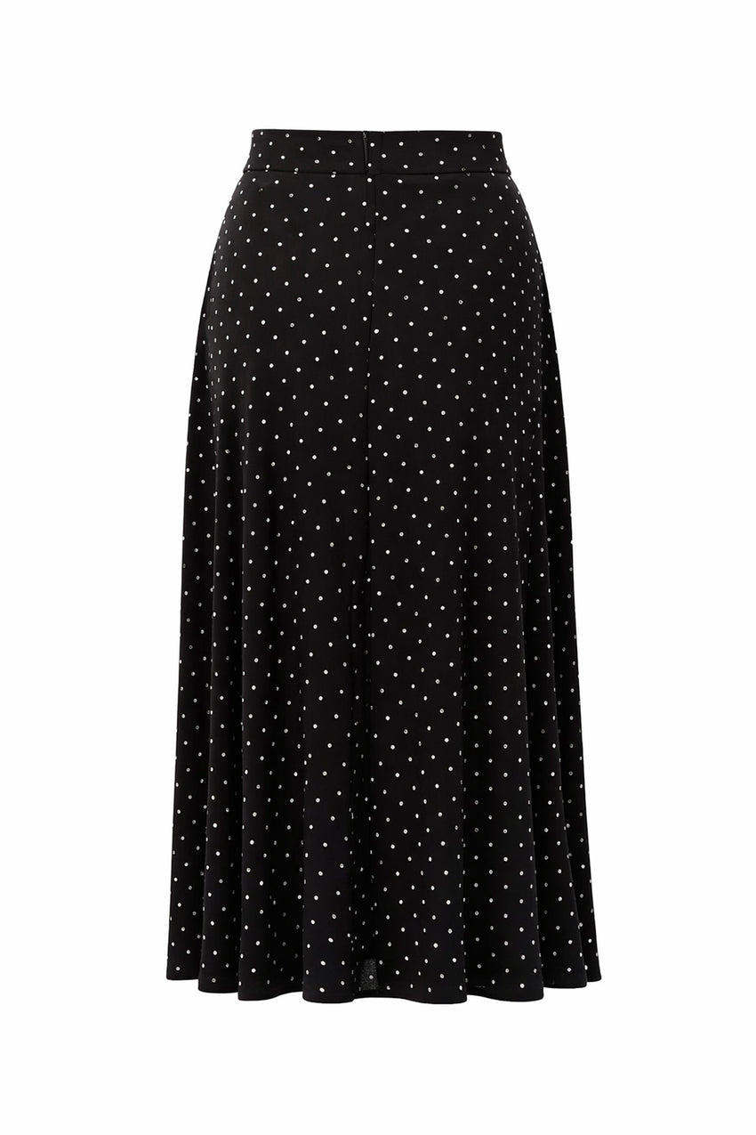 Regular Stone Print Detailed Knit Midi Skirt - Black