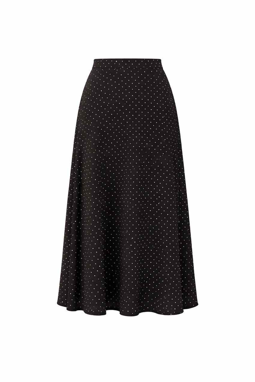 Regular Stone Print Detailed Knit Midi Skirt - Black