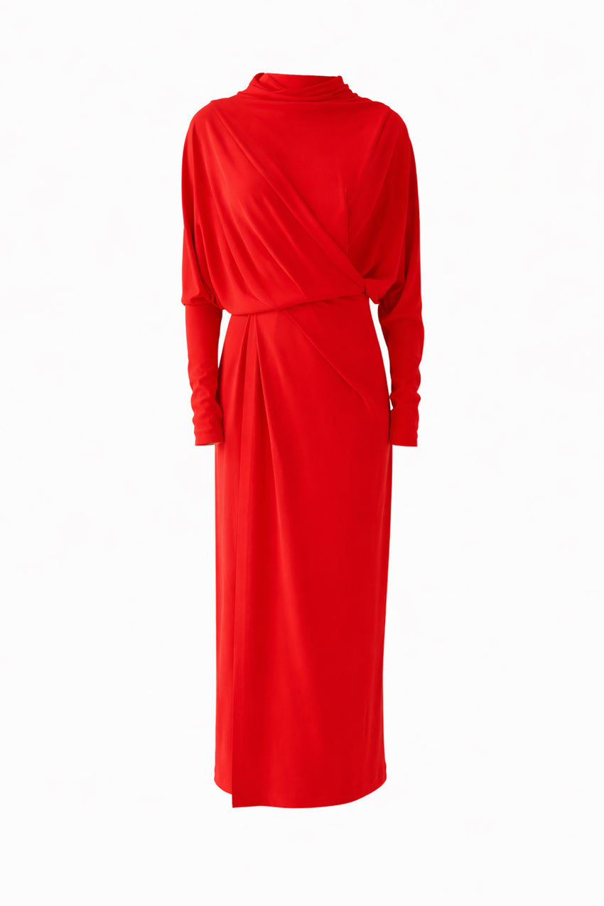 Regular Draped Detail Dress - Red