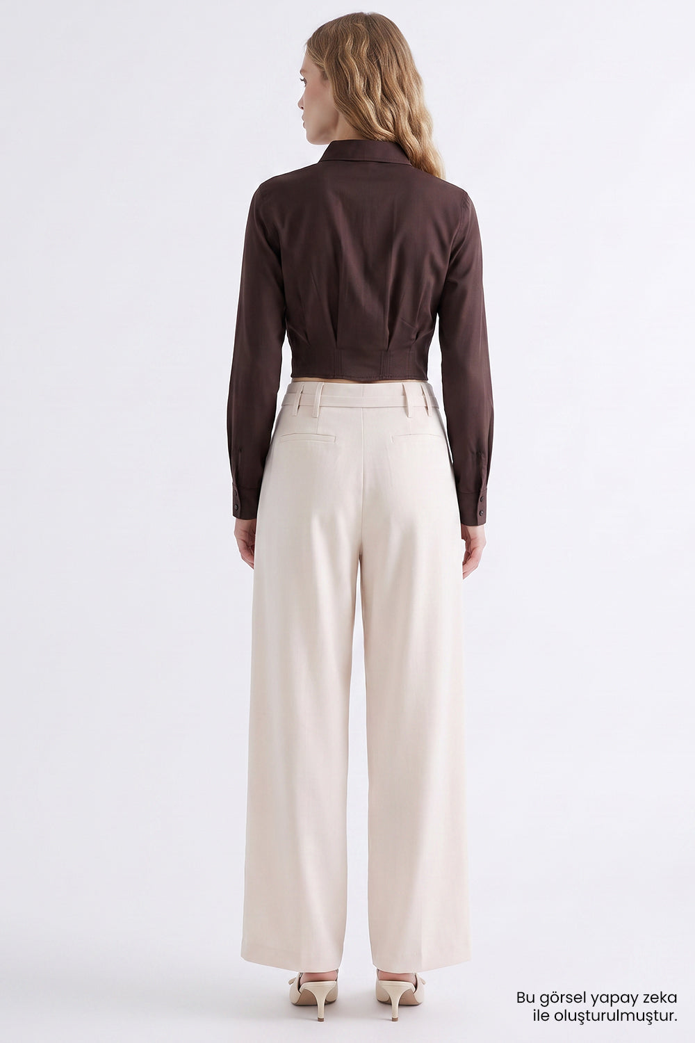 High Waisted Wide Leg Trousers with Belt - CREAM