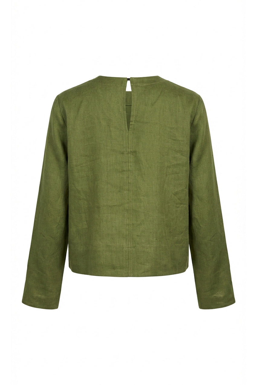 Fifine Long Sleeve Linen Blouse - KHAKI