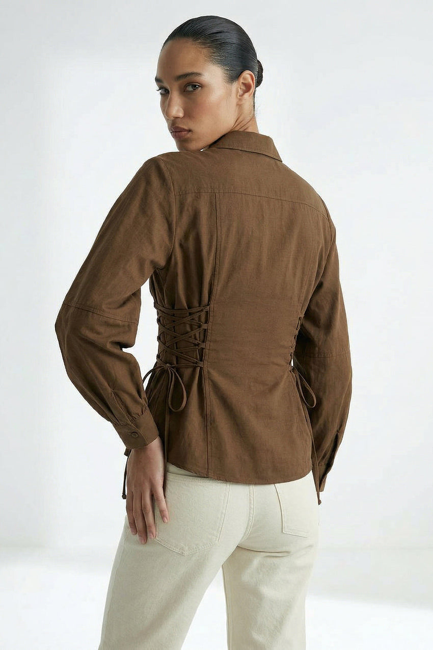 Arcene Balloon Sleeve Shirt - BROWN