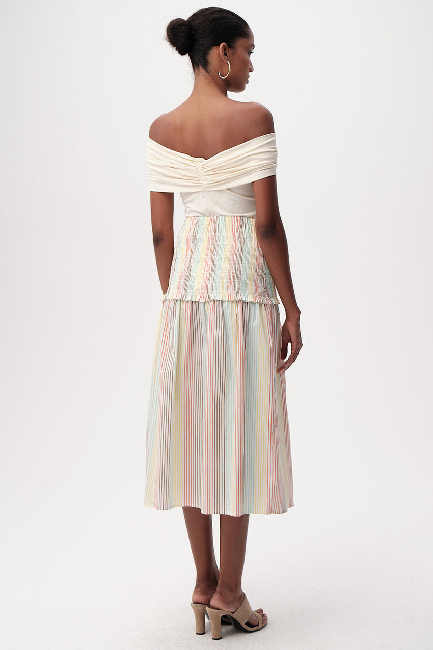 High-Waist Smocked Midi Skirt - MULTICOLOR