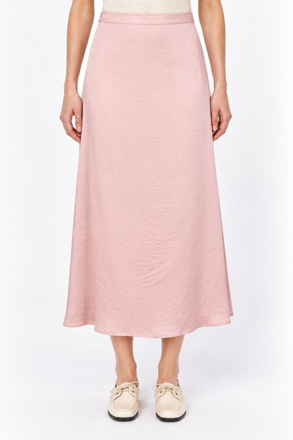 Satin Midi Skirt with Elastic Back - PINK