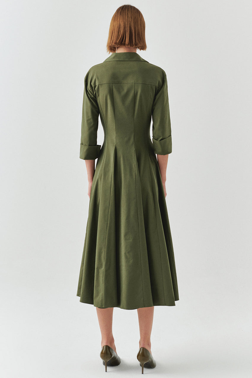 Estelle Pocketed Jacket Collar Dress Khaki