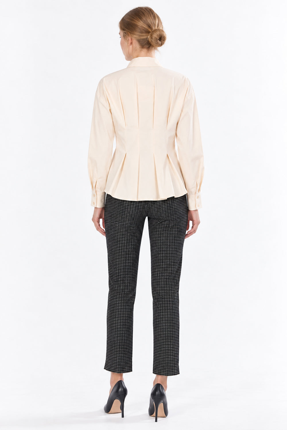 Long Sleeve Shirt with Back Pleats - CREAM