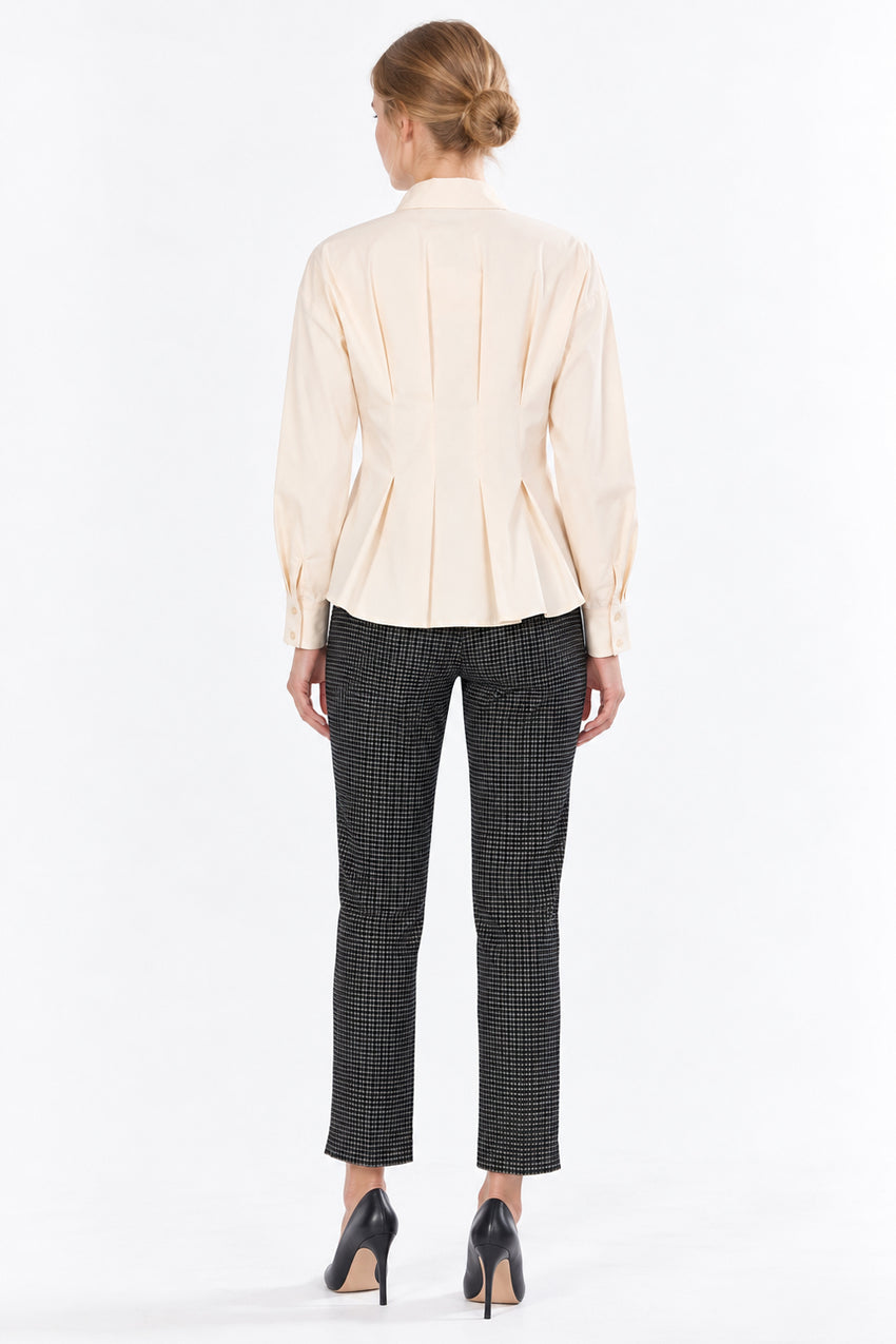 Long Sleeve Shirt with Back Pleats - CREAM