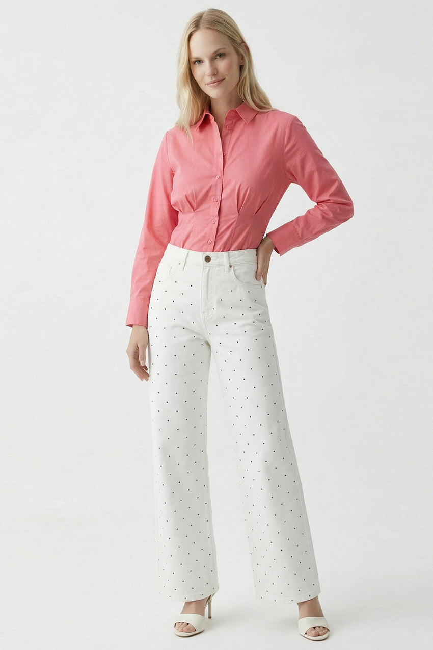 High Waisted Wide Leg Denim Jeans - WHITE
