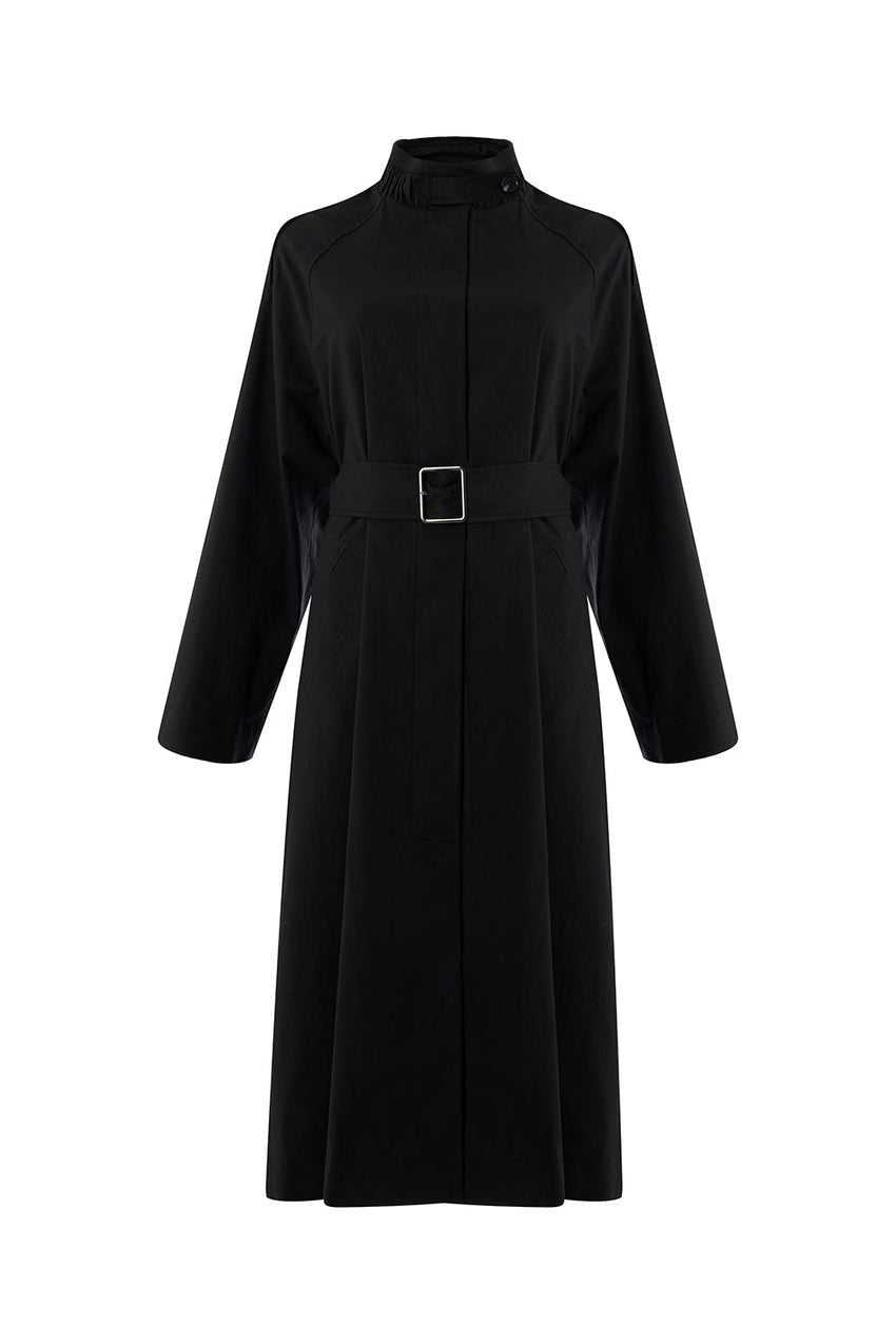 Angie Black High Neck Belted Trench Coat
