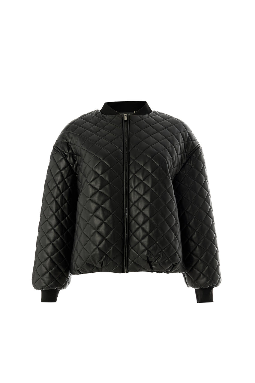 Dulce Quilted Faux Leather Shirt Collar Jacket
