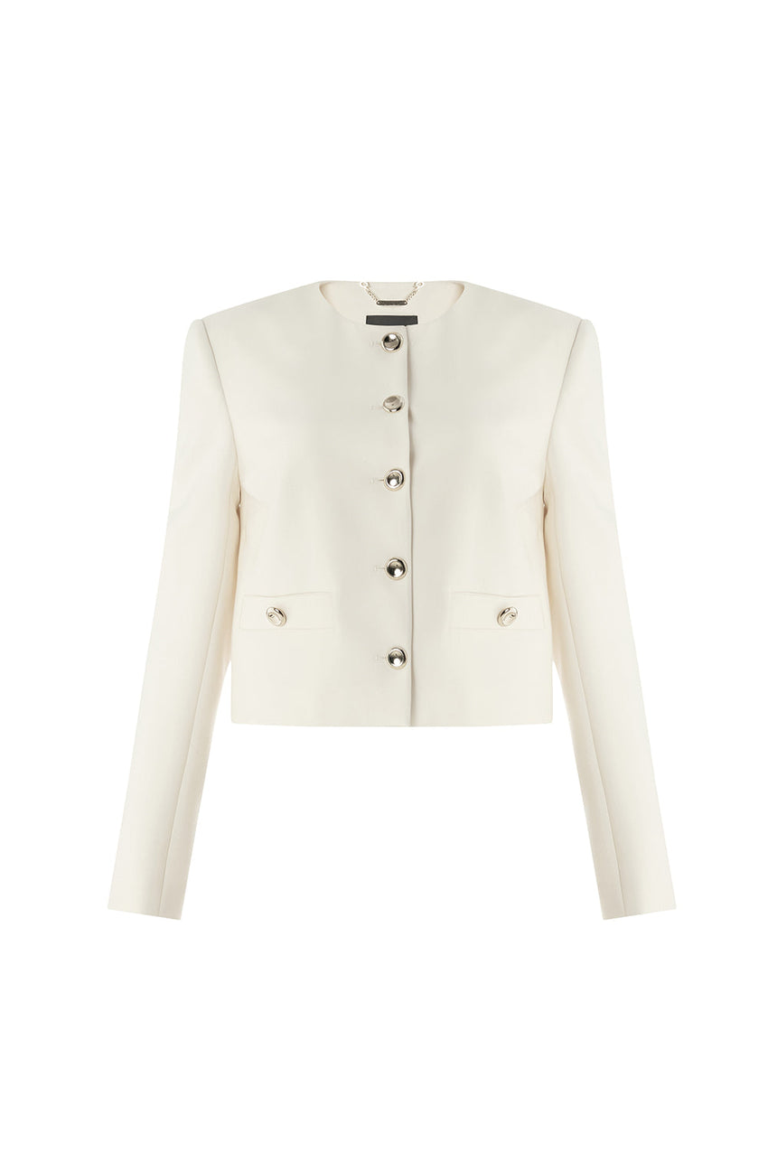Marceline Tailored Crew Neck Jacket with Pockets
