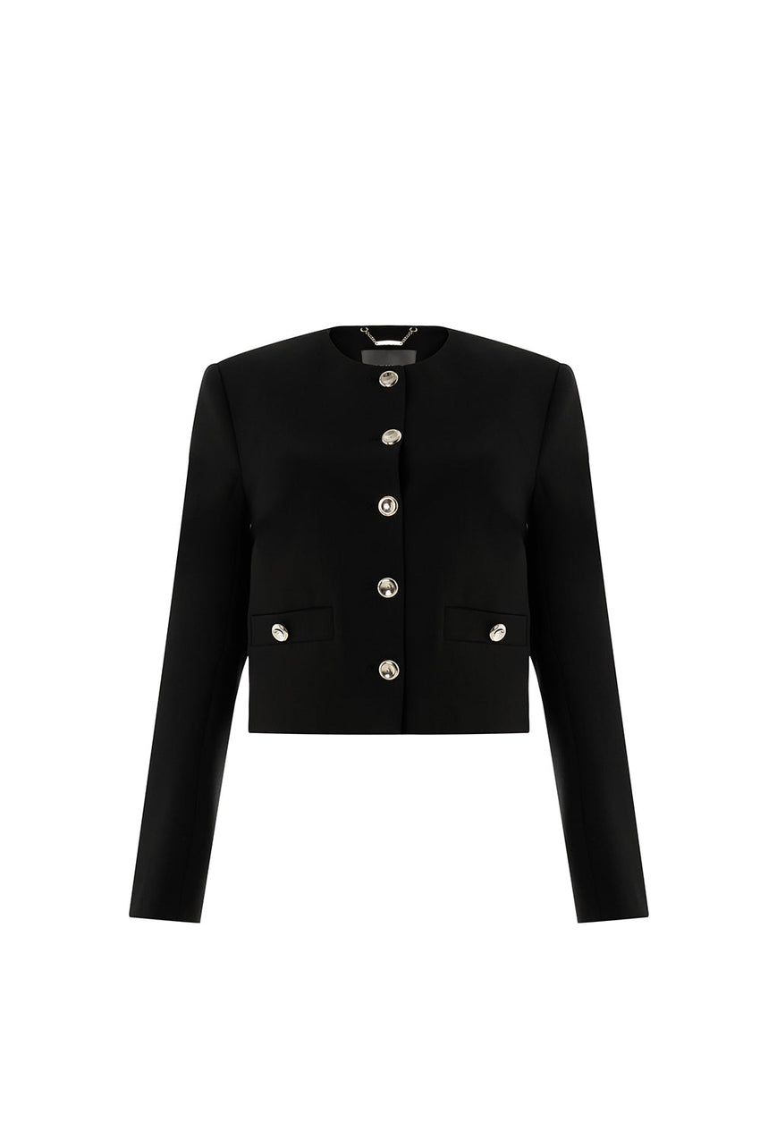 Marceline Tailored Crew Neck Jacket with Pockets