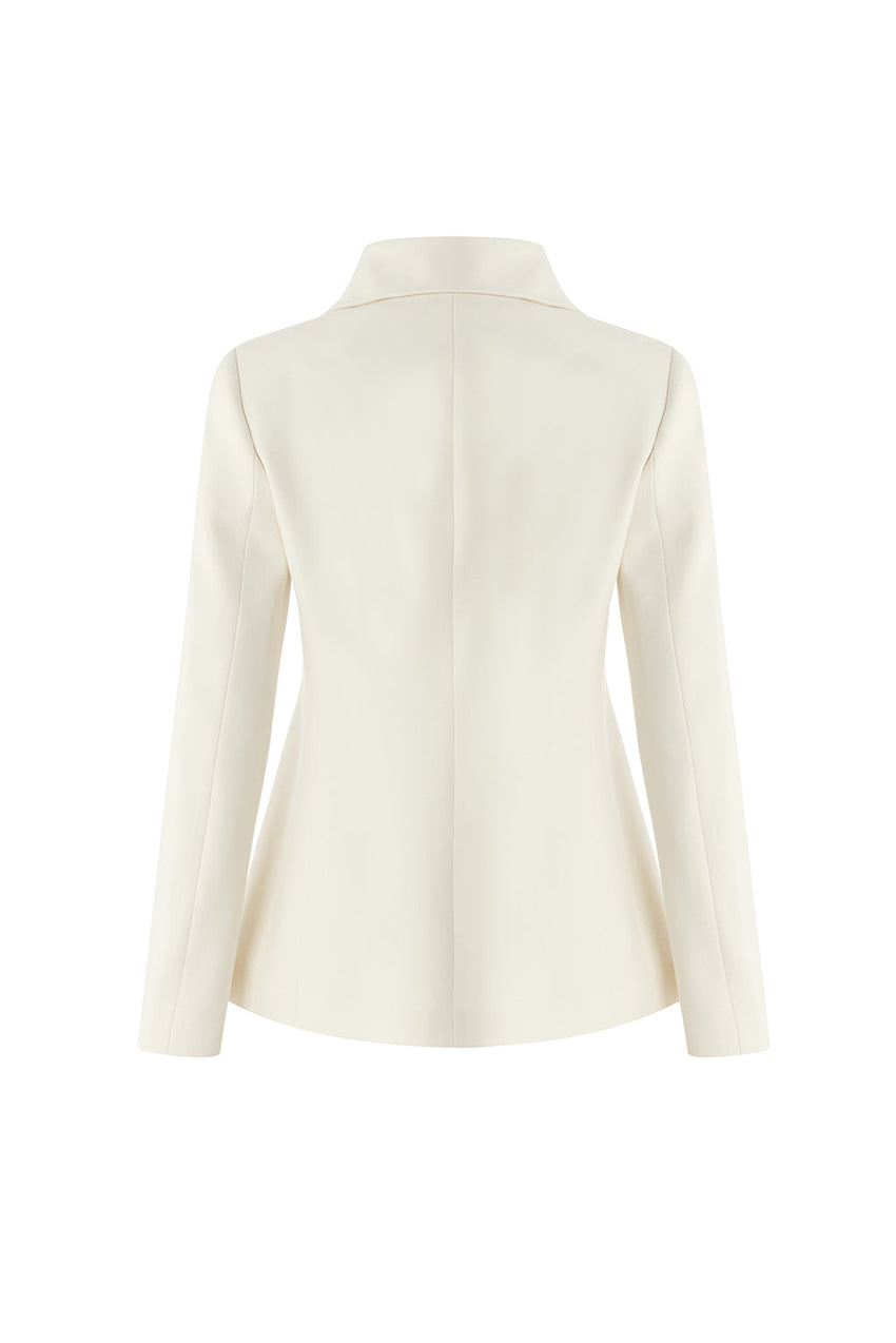 Notched Collar Zipped Slim Fit Jacket Cream