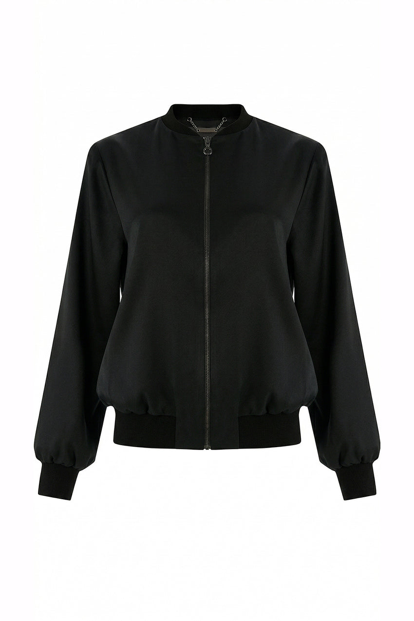 Lacey Satin Bomber Jacket - Black
