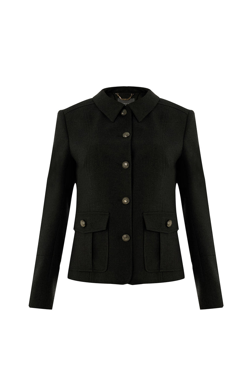 Aubrie Structured Shirt Collar Jacket with Pockets