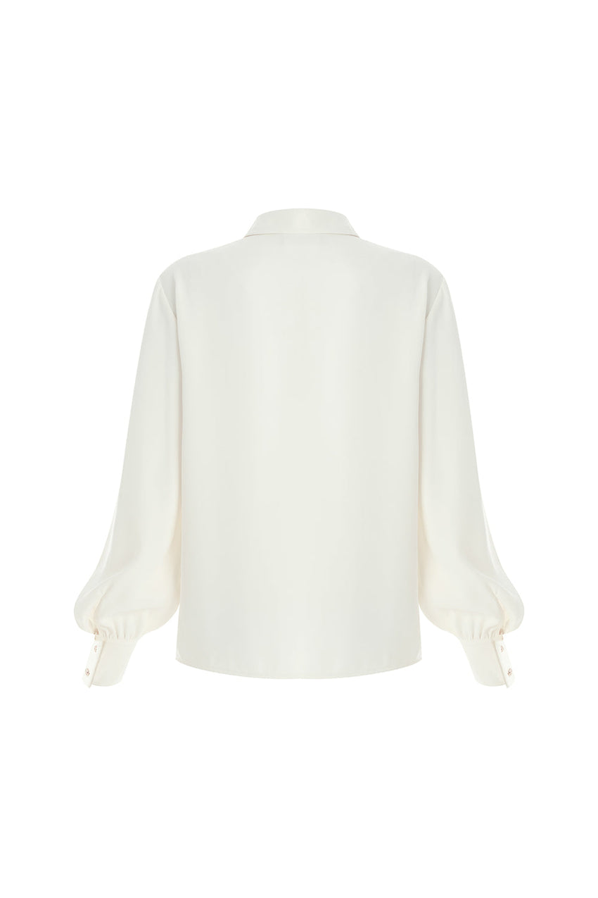 Jazmin Cream Long-Sleeve Shirt Collar Blouse