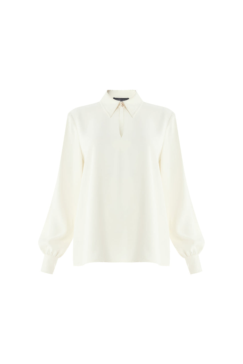 Jazmin Cream Long-Sleeve Shirt Collar Blouse