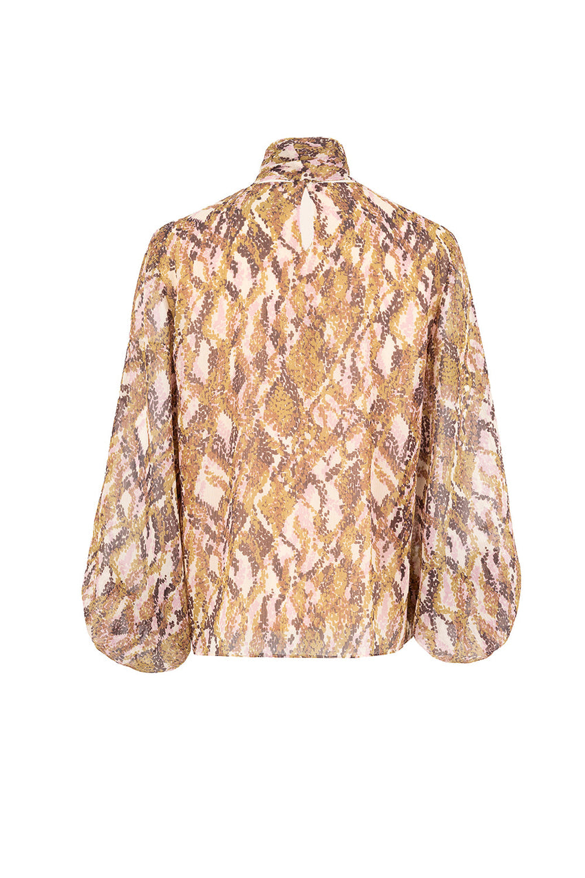 Sariyah Chiffon Snake Print High-Neck Blouse with Long Sleeves
