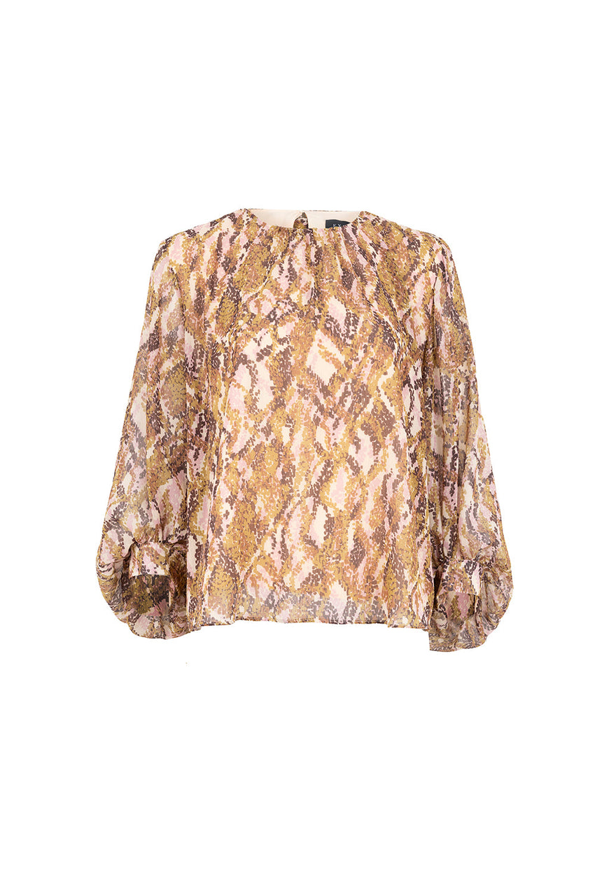 Sariyah Chiffon Snake Print High-Neck Blouse with Long Sleeves