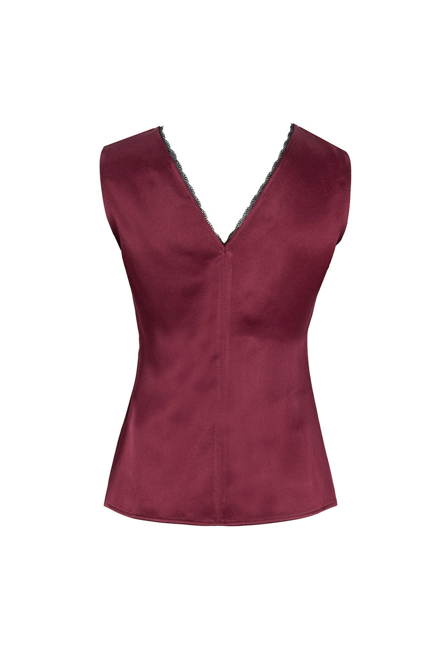 V Neck Slim Fit Satin Look Cherry Blouse Cherry Blouse