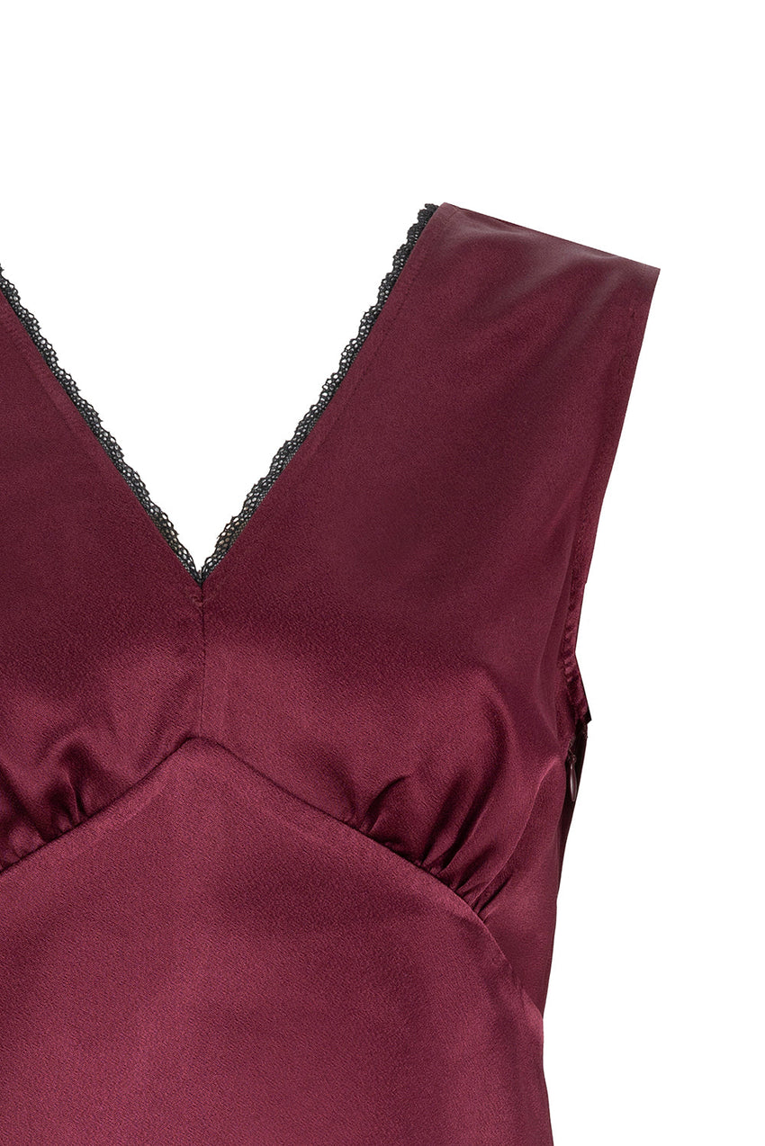 V Neck Slim Fit Satin Look Cherry Blouse Cherry Blouse