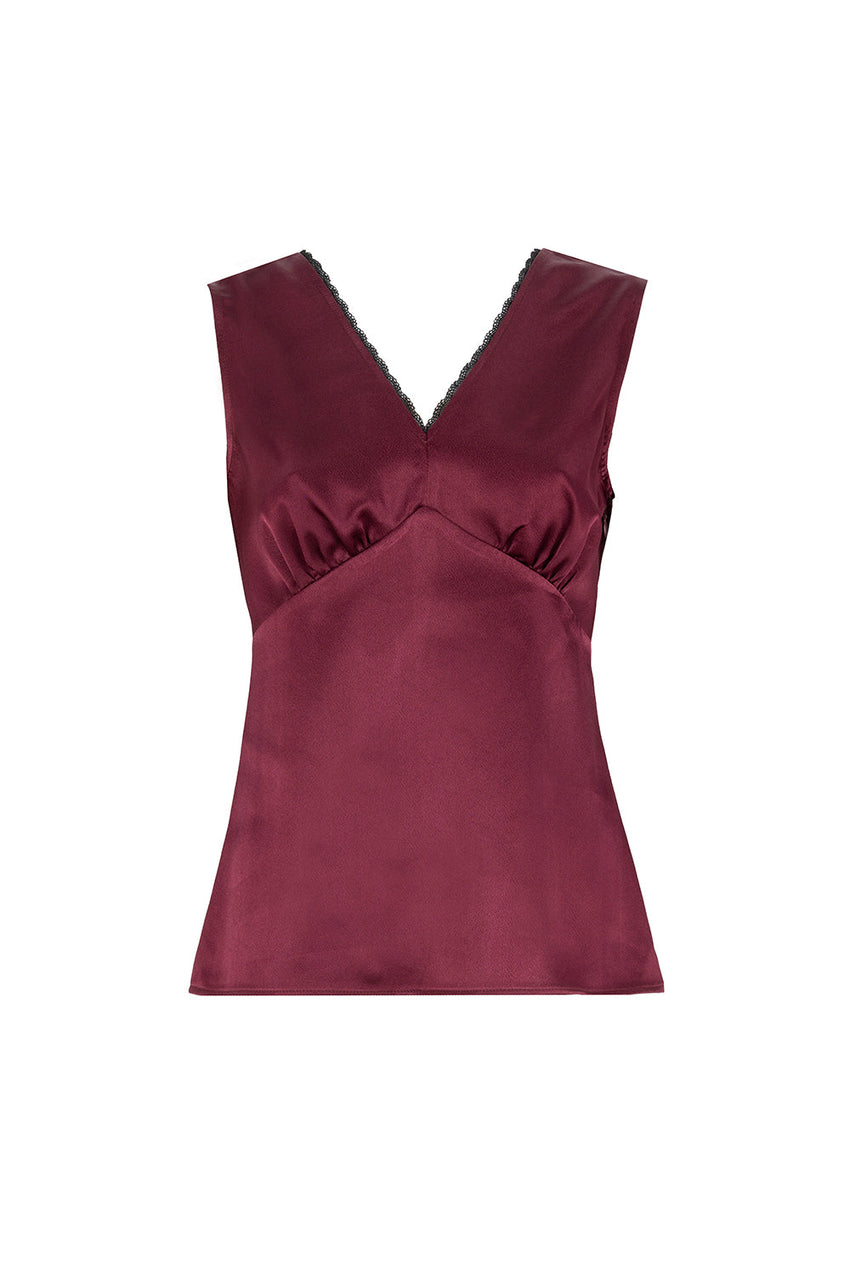 V Neck Slim Fit Satin Look Cherry Blouse Cherry Blouse