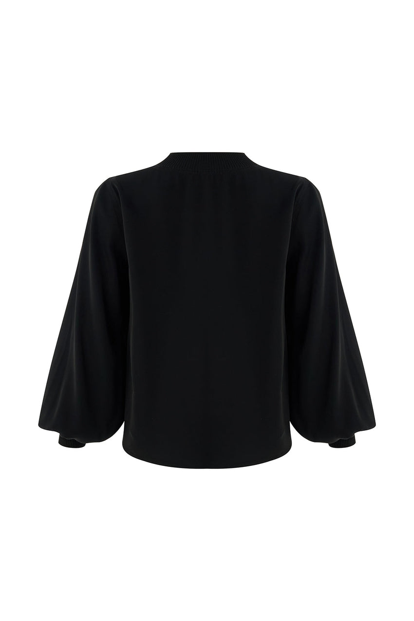Joelle Black Long Sleeve High Neck Blouse