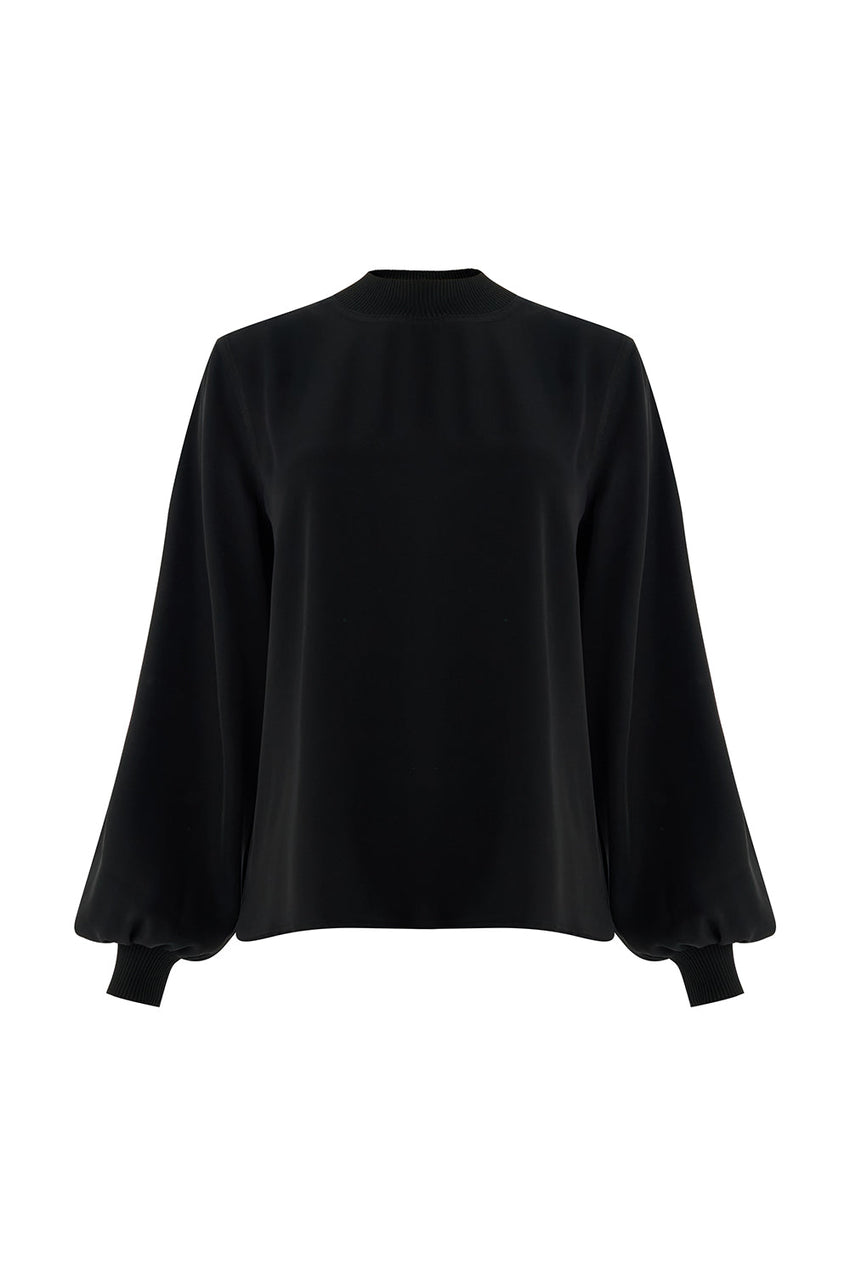 Joelle Black Long Sleeve High Neck Blouse