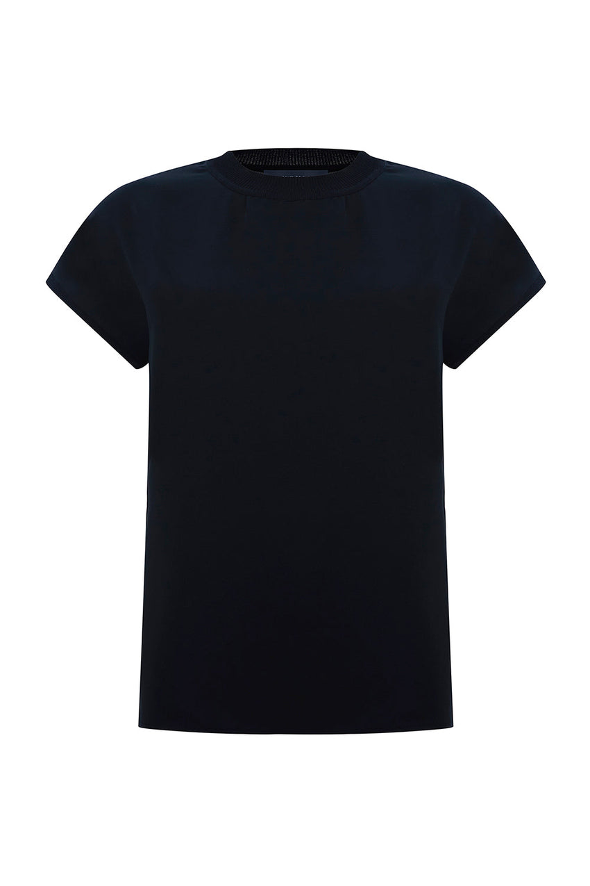 Nyomi Black Short Sleeve Crew Neck Blouse