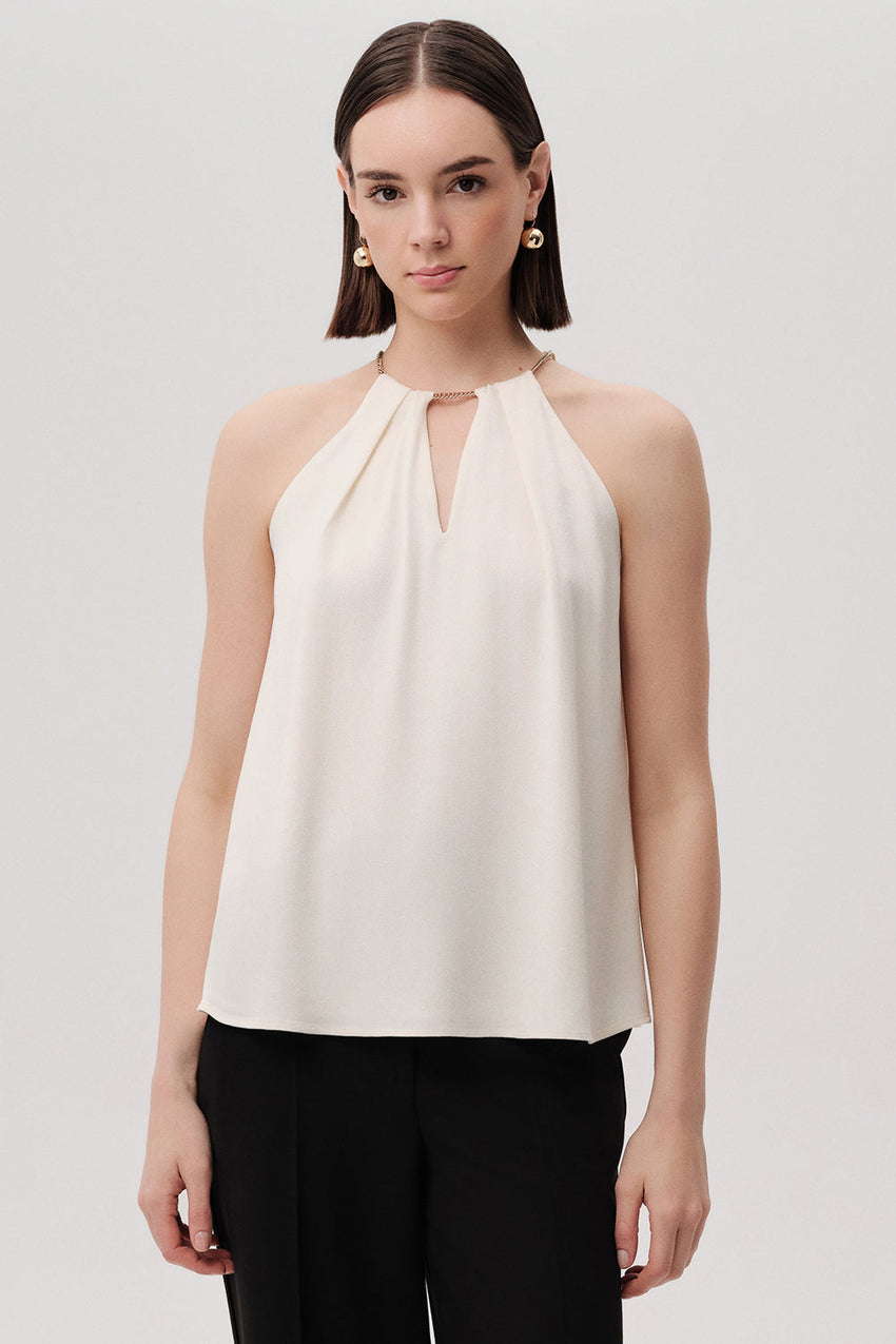 Carrie Cream Sleeveless Halter Neck Blouse