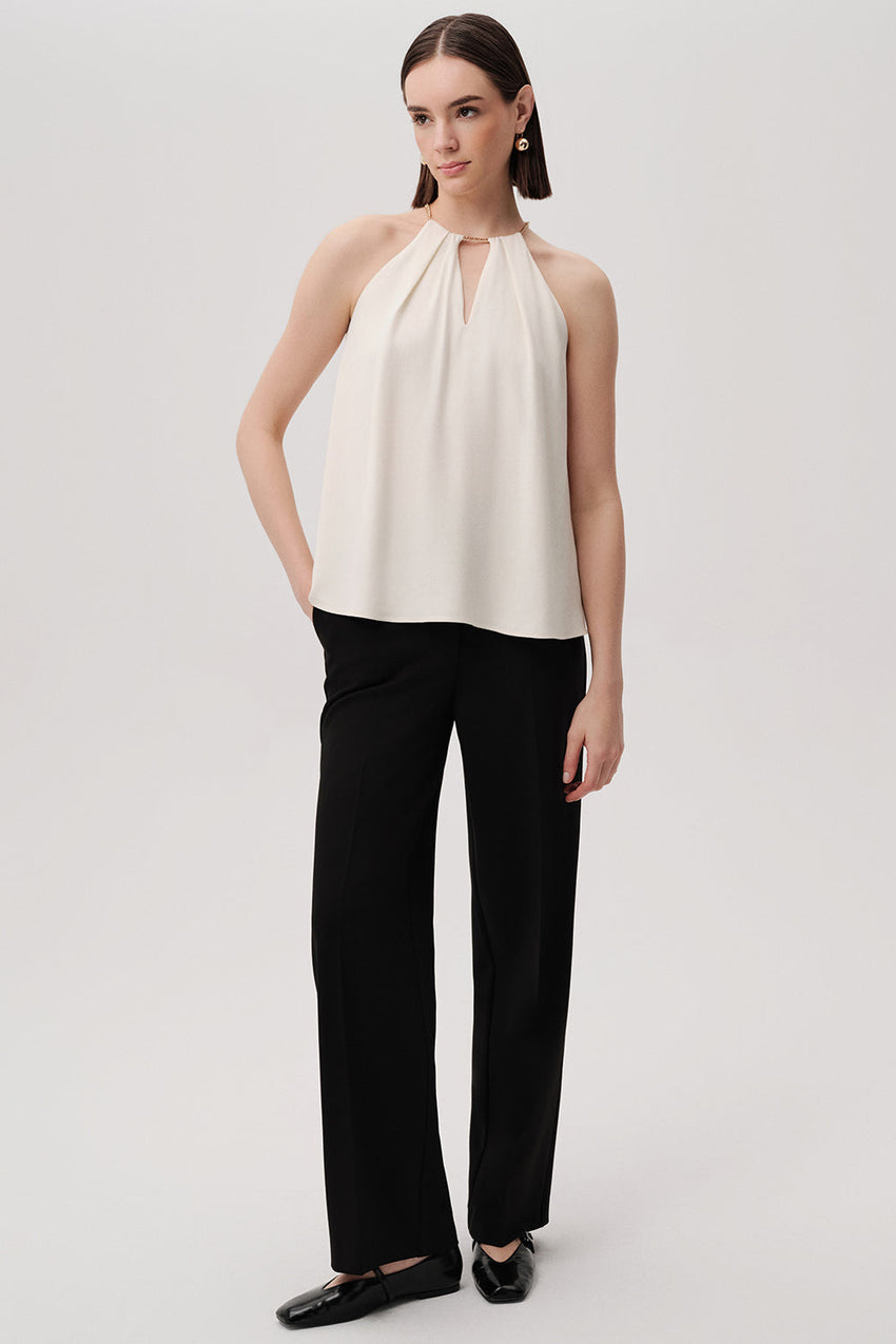 Carrie Cream Sleeveless Halter Neck Blouse