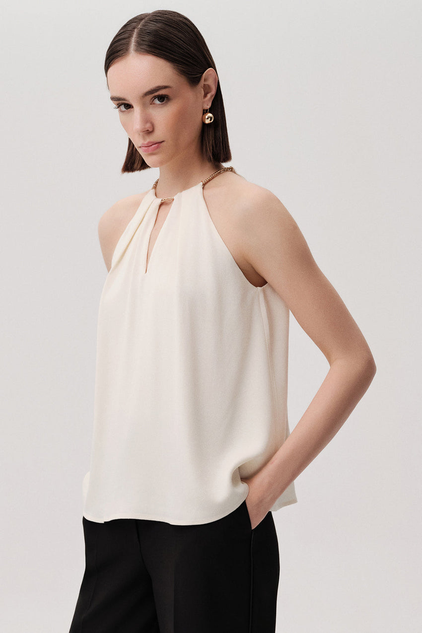 Carrie Cream Sleeveless Halter Neck Blouse