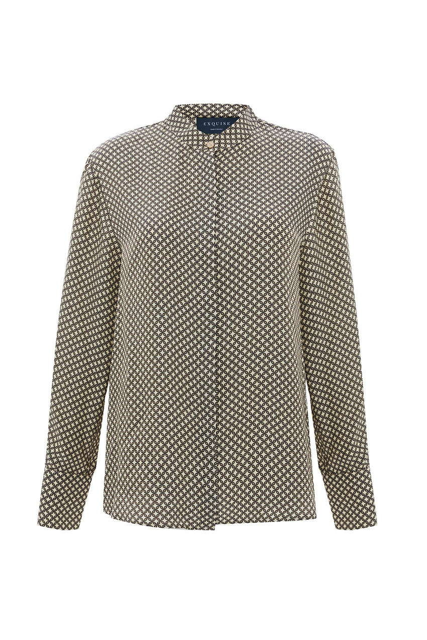 Louise Multi-Color Printed Viscose Shirt with High Neck and Long Sleeves
