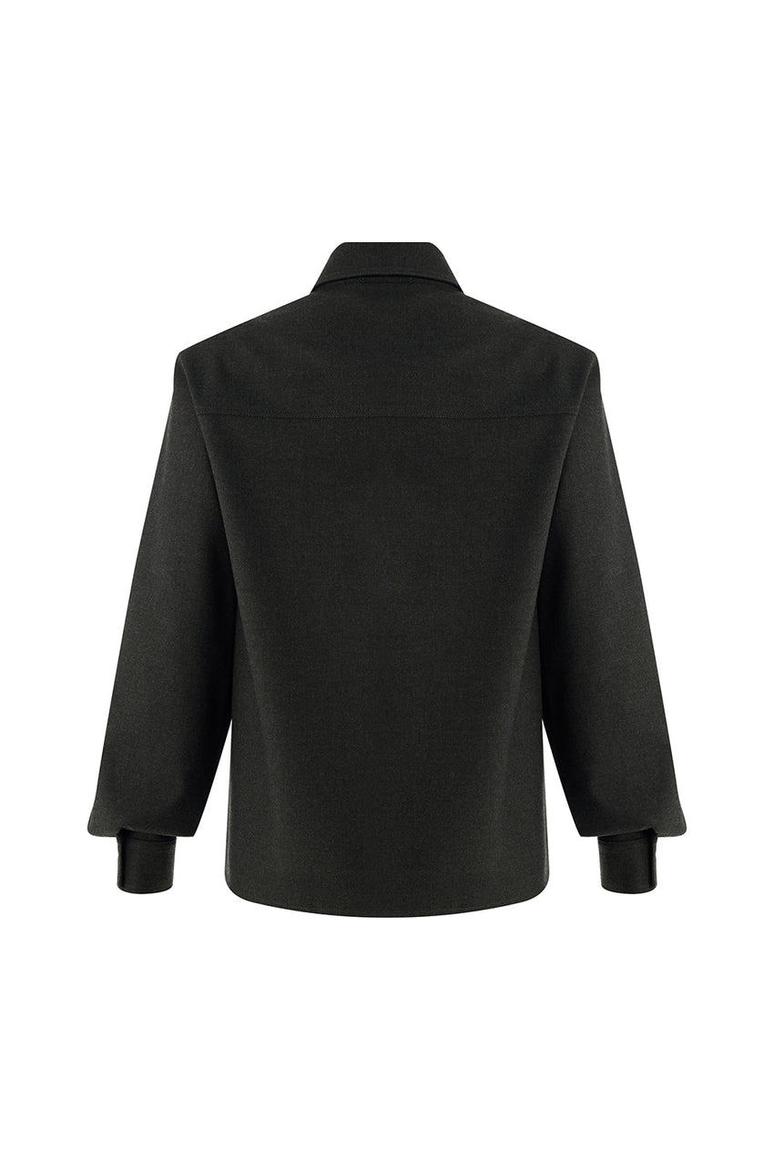 Zendaya Grey Tailored Pocket Shirt with Classic Collar and Long Sleeves