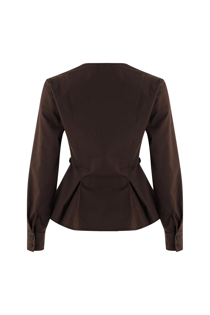 Ashlynn Belted-Lapel Blouse