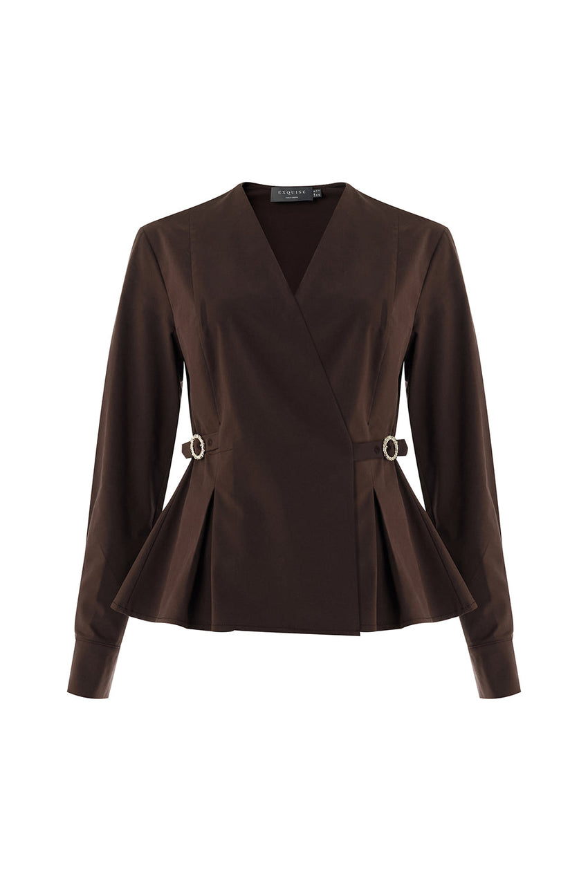 Ashlynn Belted-Lapel Blouse