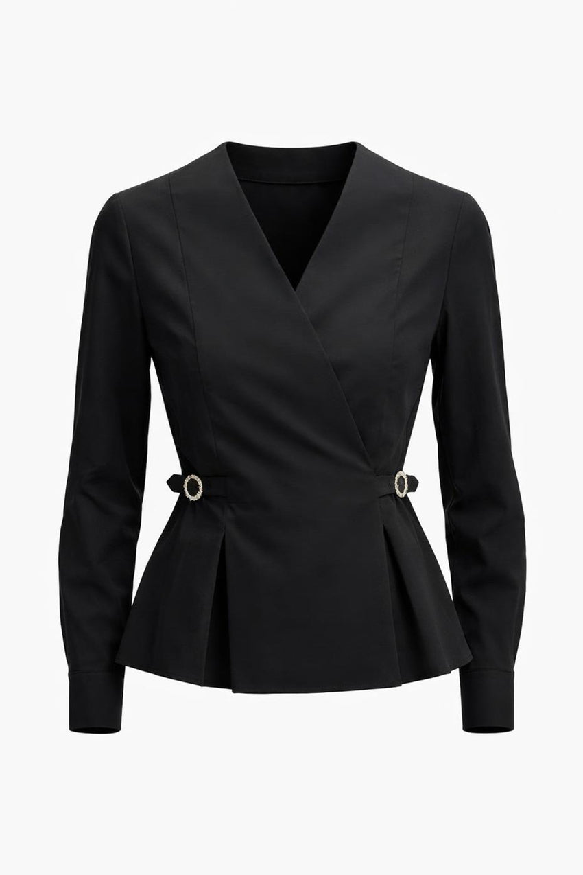Ashylnn Wrap Collar Shirt – BLACK