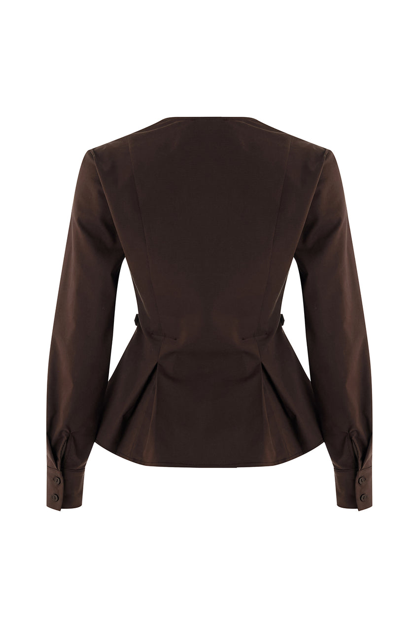 Ashlynn Wrap Collar Shirt - BROWN