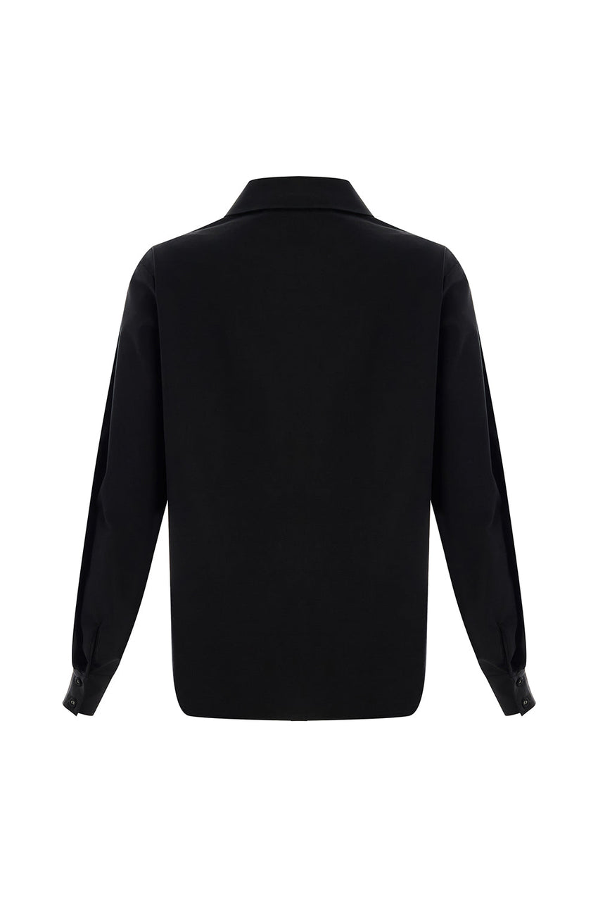 Malayah Black Long-Sleeve Shirt with Shirt Collar