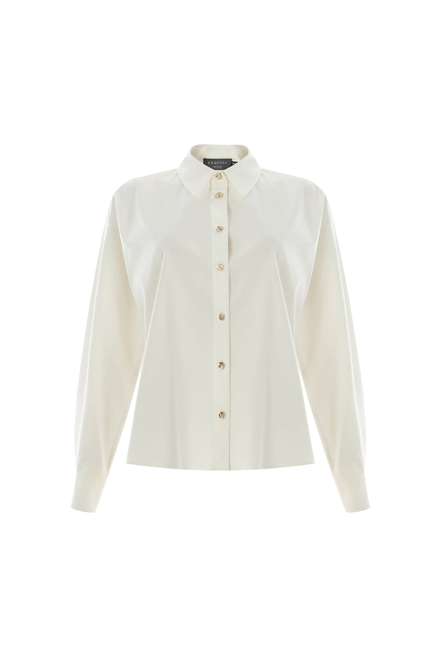 Gold Buttoned Long Raglan Sleeve Regular Bone Shirt Bone
