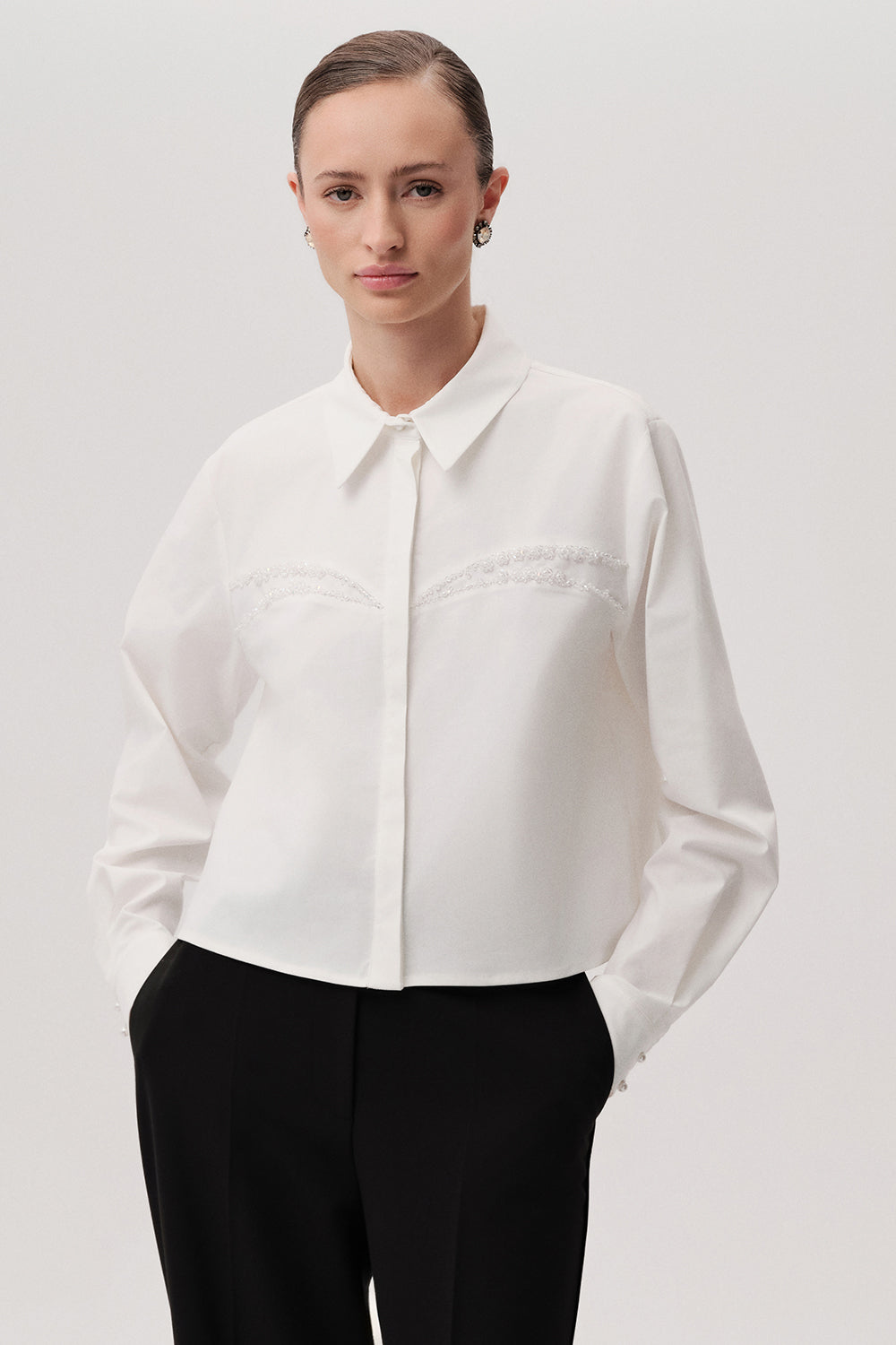 Lilac Black Long-Sleeve Shirt with Shirt Collar