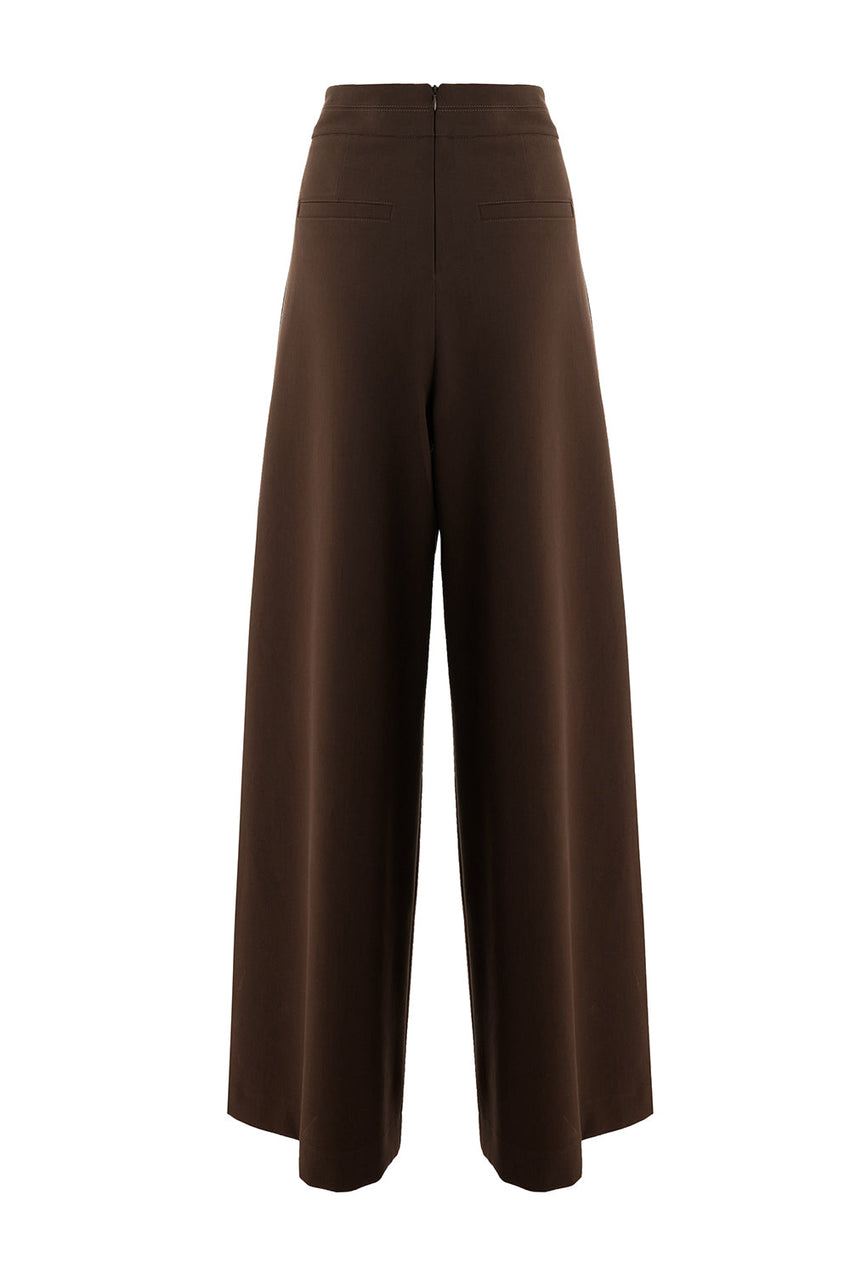 Irene Brown Wide-Leg Back-Pocketed Pants