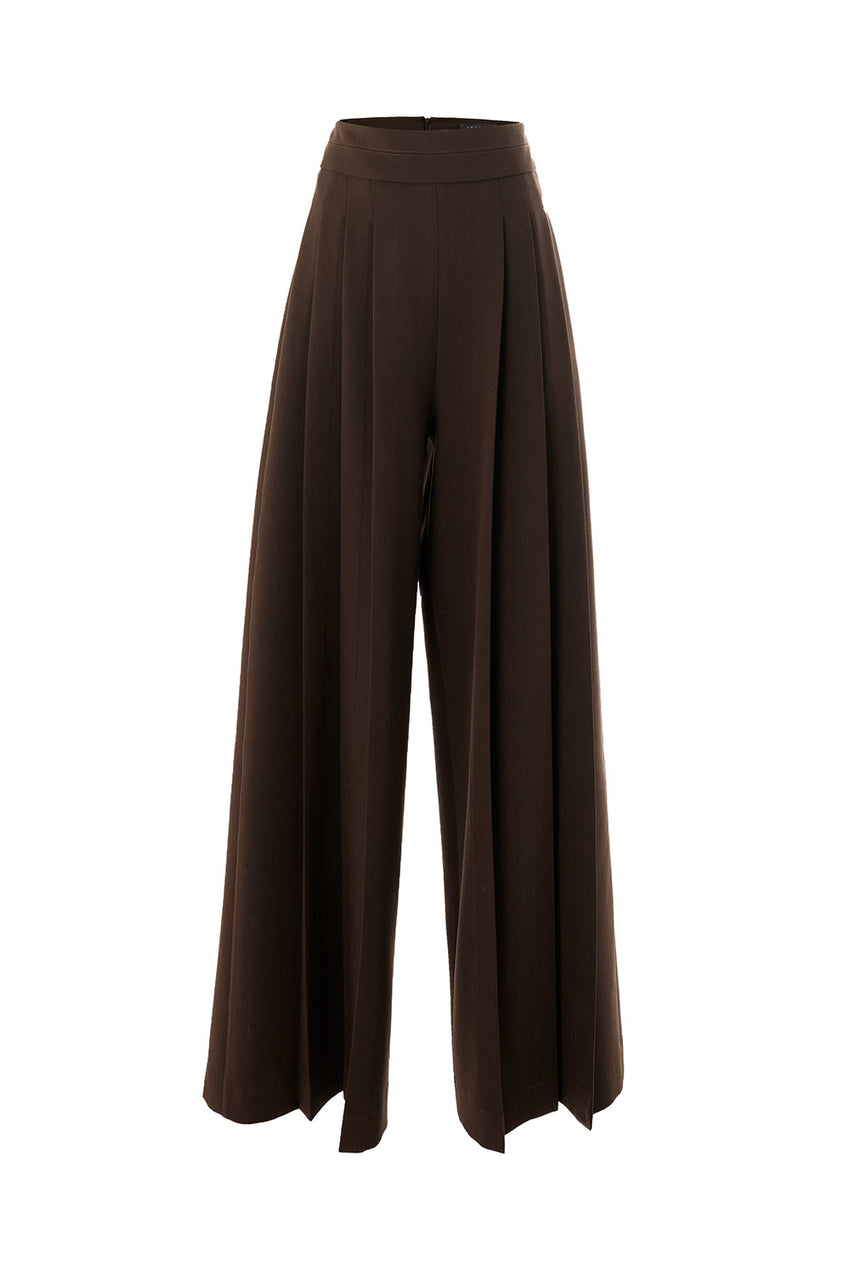 Irene Brown Wide-Leg Back-Pocketed Pants