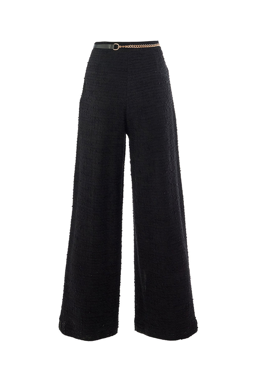 Yamileth Black Textured Zip-Waist Pocketed Pants
