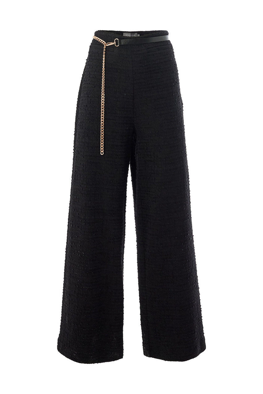 Yamileth Black Textured Zip-Waist Pocketed Pants