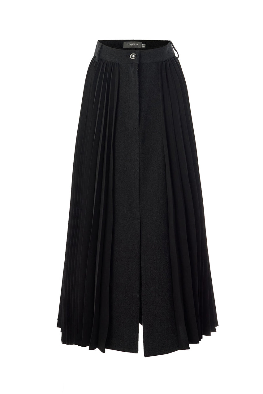 Florence Black Pleated Maxi Skirt