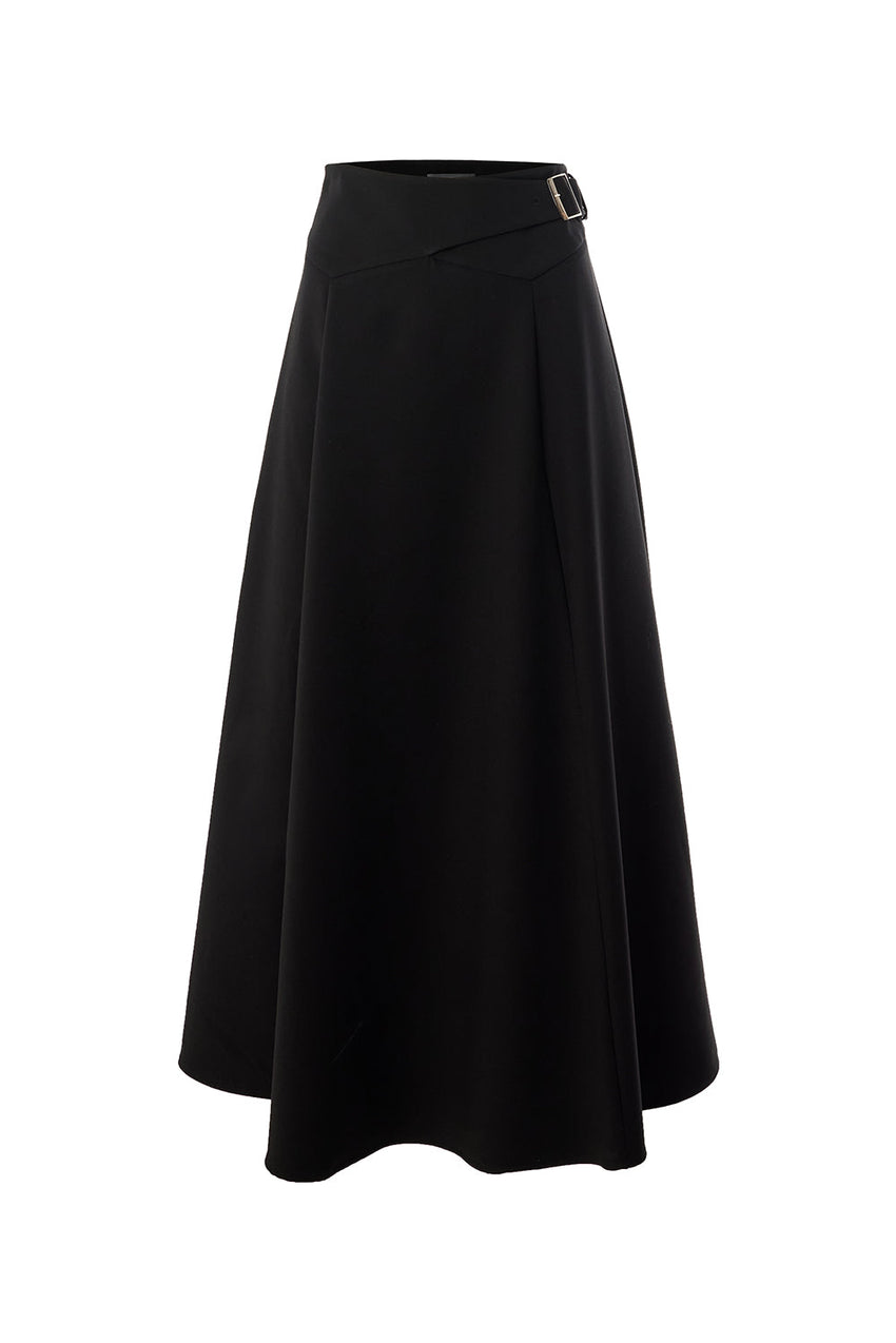 Sol Black Flared Midi Skirt
