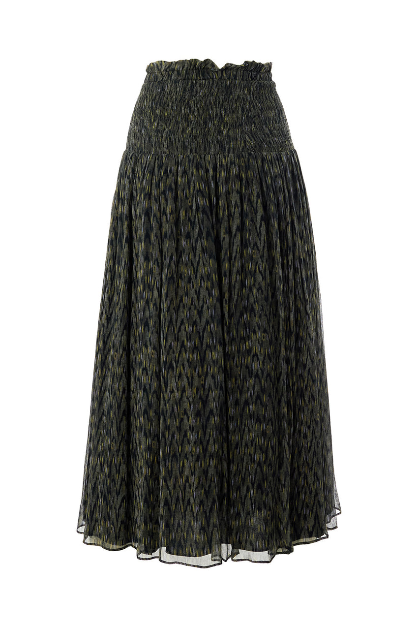 Vada Chiffon Printed  Pleated Midi Skirt