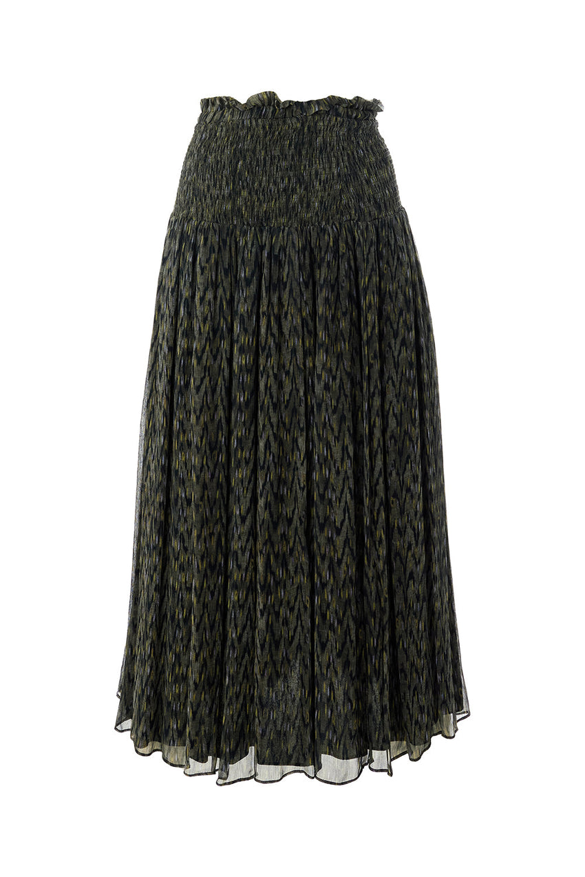 Vada Chiffon Printed  Pleated Midi Skirt