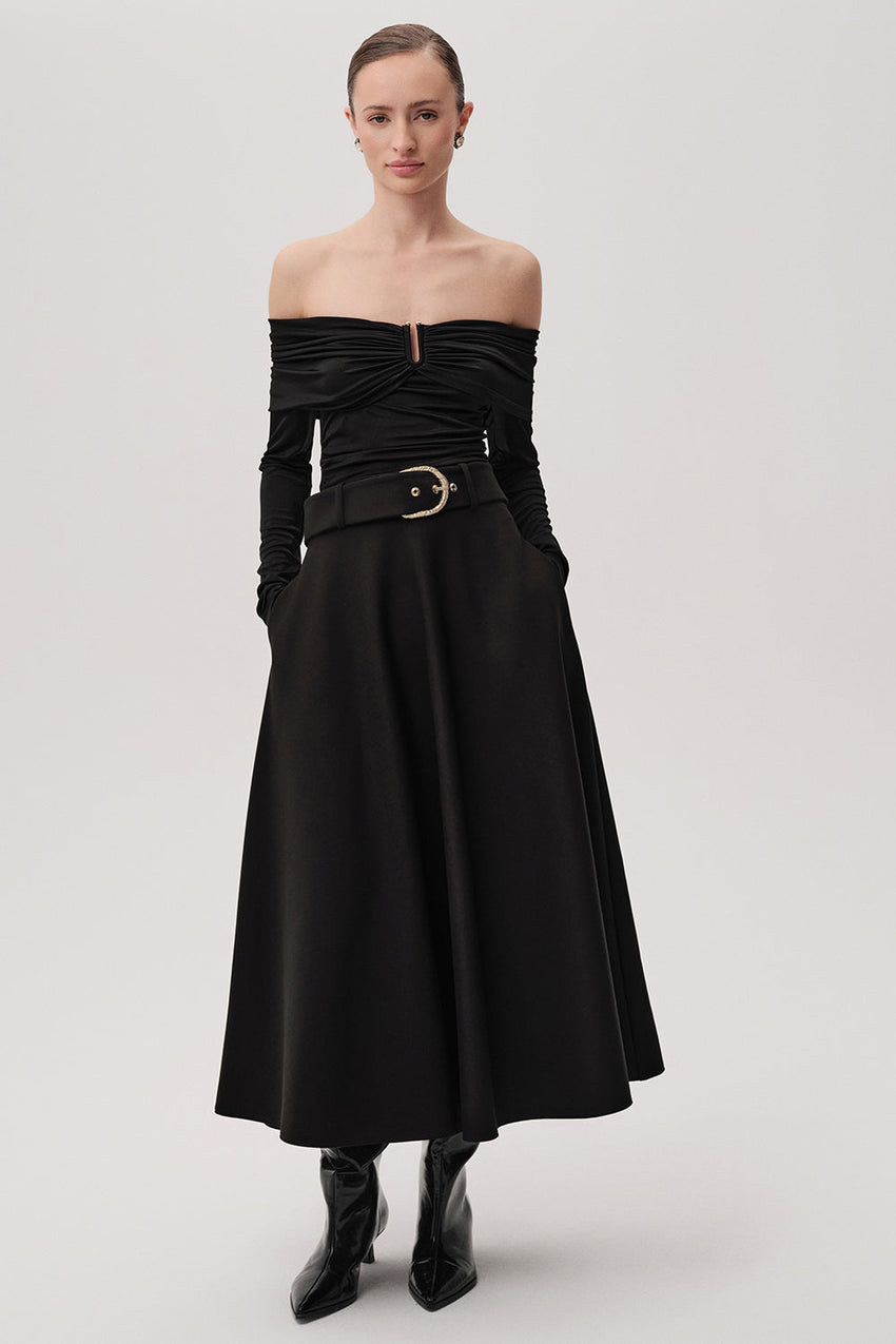 Lorna Black A-Line Skirt with Pockets